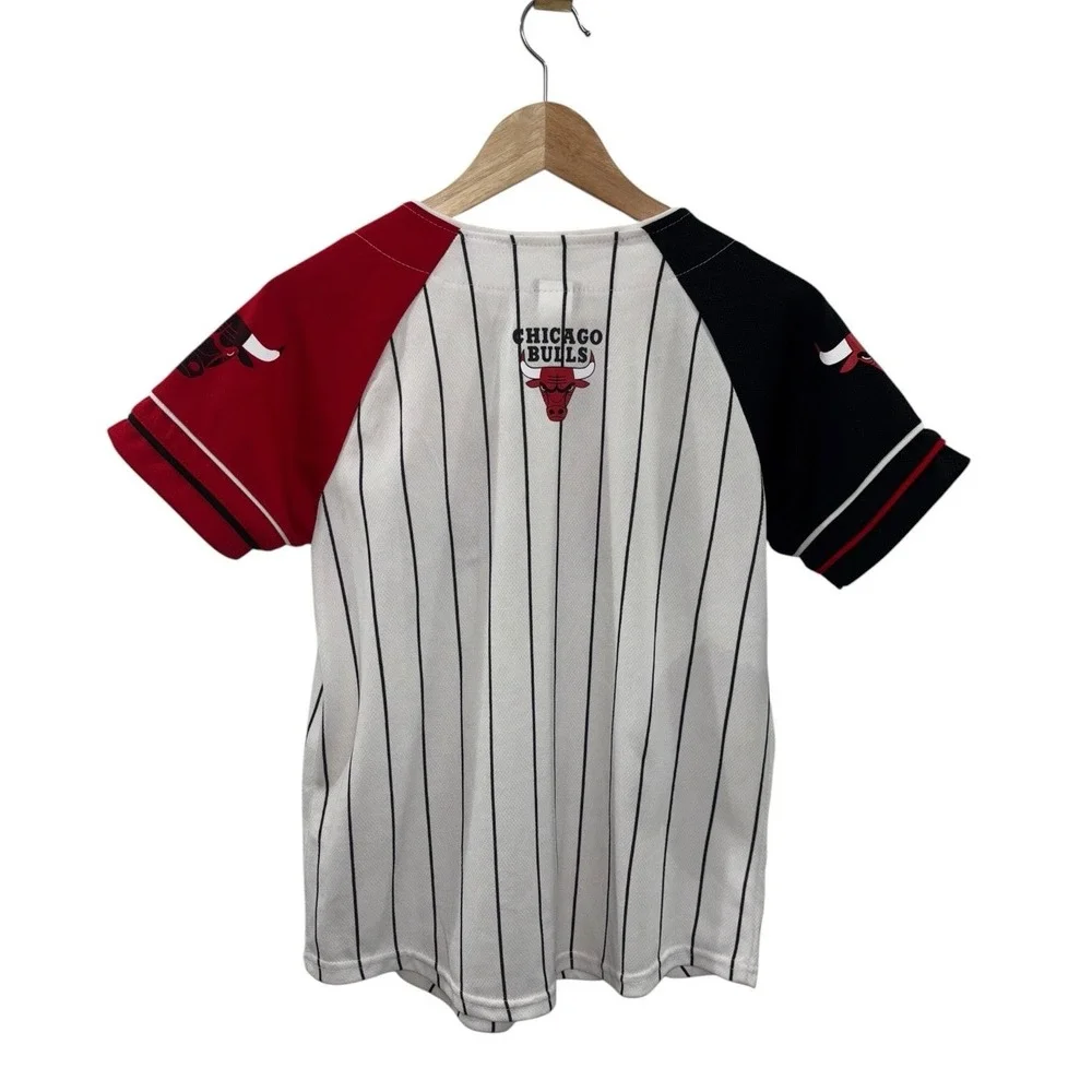 NBA‎ Chicago Bulls Baseball Jersey Youth L 14-16 Pinstripe Colorblock UNK Icer